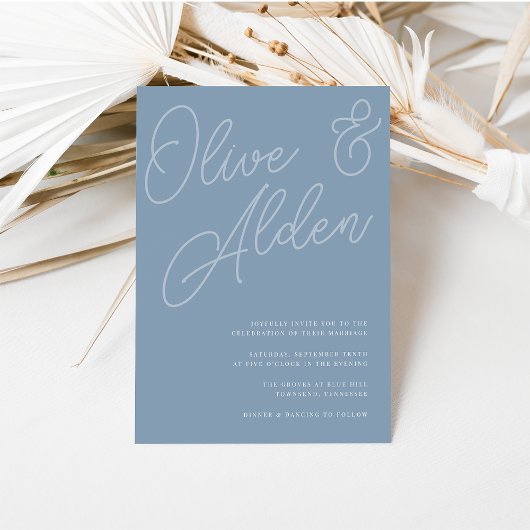 Dusty Blue | Manuscript Watermark Wedding Kaart