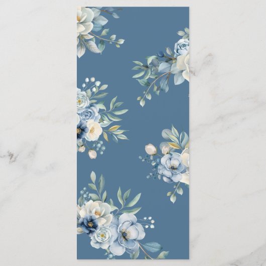 Dusty Blue Mariage Menu Floral Mariage Menu Dîner (Dos)