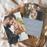 Dusty Blue Mariage Merci manuscrit 2 Photos<br><div class="desc">Cartes de remerciements manuscrites mariages qui ont une photo à l'avant et à l'arrière. Les cartes de remerciement Automne, Automne, Printemps, Été et Hiver contiennent une typographie de script moderne blanc et noir lettrée à la main, élégante, simple et moderne à utiliser après que vous minimaliste simple célébration de jour...</div>