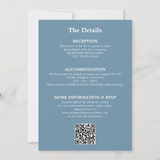 Dusty Blue Mariage QR Code RSVP Invitation (Dos)