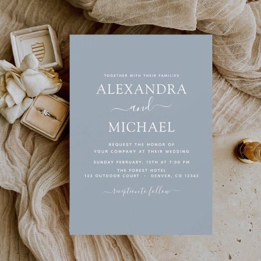 Dusty Blue Mariage Typographie moderne Invitation