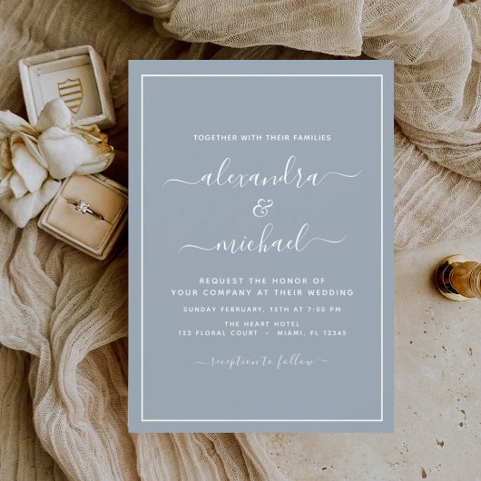 Dusty Blue Mariage Typographie moderne Invitation