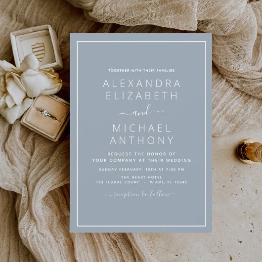 Dusty Blue Mariage Typographie moderne Invitation