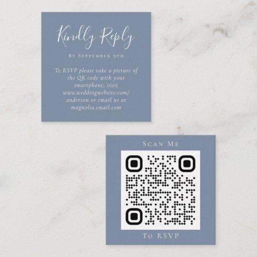 Dusty Blue Mariage Website QR Code carte RSVP (Devant / Derrière)