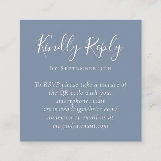 Dusty Blue Mariage Website QR Code carte RSVP (Devant)