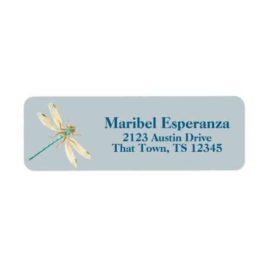 Dusty Blue Mariposa Dragonfly Address Label (Voorkant)