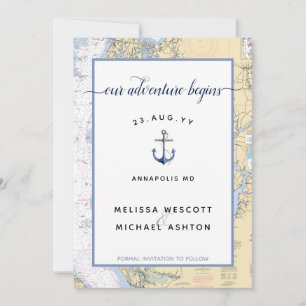 Dusty Blue Maryland Nautische Grafiek Anker Weddin Save The Date