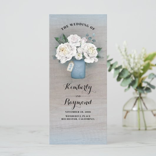 Dusty Blue Mason Jar Rustic Wedding Programmes (Debout devant)