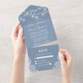 Dusty Blue Mason Jar String Lights Wedding All In One Uitnodiging (Afscheurbaar)