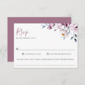 Dusty Blue Mauve Bloemenbruiloft Voedselallergie R RSVP Kaartje (Voorkant / Achterkant)