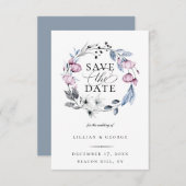 Dusty Blue Mauve Botanical Save the Date Aankondiging (Voorkant / Achterkant)