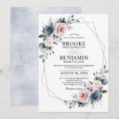 Dusty Blue Mauve Eucalyptus Geometric Wedding Invi Kaart (Voorkant / Achterkant)