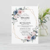Dusty Blue Mauve Eucalyptus Geometric Wedding Invi Kaart (Staand voorkant)