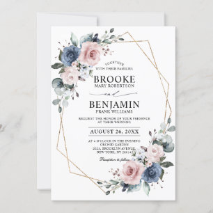 Dusty Blue Mauve Eucalyptus Geometric Wedding Invi Kaart