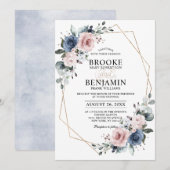 Dusty Blue Mauve Eucalyptus Geometric Wedding Kaart (Voorkant / Achterkant)