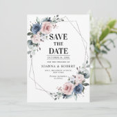 Dusty Blue Mauve Eucalyptus Geometric Wedding Save The Date (Staand voorkant)
