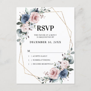 Dusty Blue Mauve Eucalyptus Geometrische RSVP Briefkaart