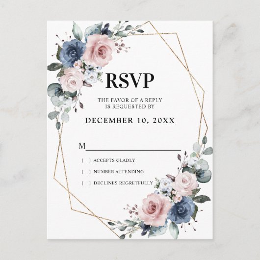 Dusty Blue Mauve Eucalyptus Geometrische RSVP Briefkaart (Voorkant)