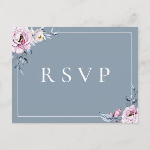 Dusty Blue Mauve Floral RSVP Song Choice Uitnodiging Briefkaart