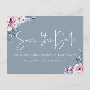 Dusty Blue Mauve Floral Save the Date Aankondigingskaart