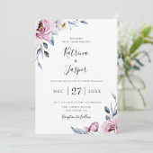 Dusty Blue Mauve Floral Wedding Kaart (Staand voorkant)