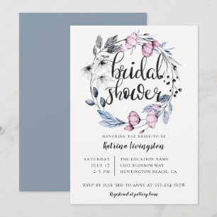 Dusty Blue Mauve Floral Wreath Vrijgezellenfeest Kaart