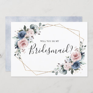 Dusty Blue Mauve Geometric Bridesmaid Voorstel Kaart