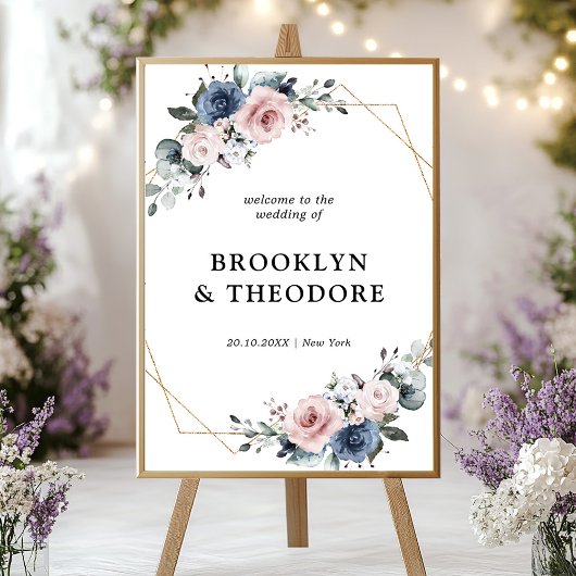 Dusty Blue Mauve Geometric Wedding Welkom Poster