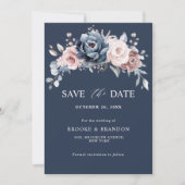 Dusty Blue Mauve Roos Pink Floral Save the Date (Voorkant)