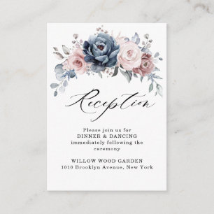 Dusty Blue Mauve Roos Pink Slate Floral Details Informatiekaartje