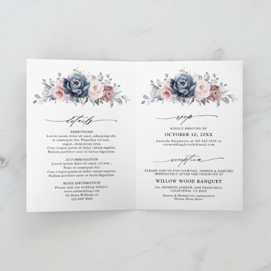 Dusty Blue Mauve Roos Pink Slate Floral Wedding (Binnen)