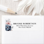 Dusty Blue Mauve Roos Pink Slate Floral Wedding Etiket (Insitu)