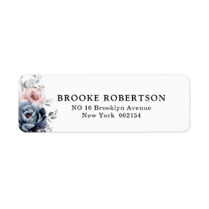 Dusty Blue Mauve Roos Pink Slate Floral Wedding Etiket