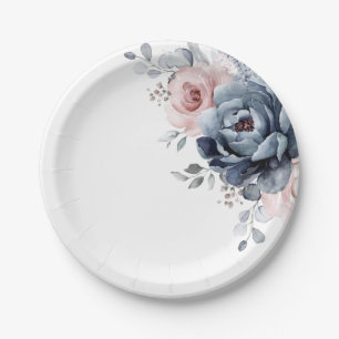 Dusty Blue Mauve Roos Pink Slate Floral Wedding Papieren Bordje