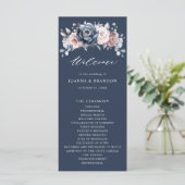 Dusty Blue Mauve Roos Pink Slate Floral Wedding Pr Programma (Staand voorkant)