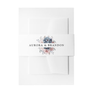 Dusty Blue Mauve Roos Pink Slate Floral Wedding Uitnodigingen Wikkel