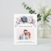 Dusty Blue Mauve Roos Pink Slate Save the Date Briefkaart (Staand voorkant)
