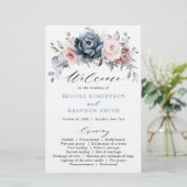 Dusty Blue Mauve Roos Pink Slate Wedding Programme (Staand voorkant)