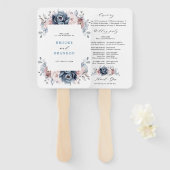 Dusty Blue Mauve Roos Pink Slate Wedding Programme Handwaaier (Voorkant en achterkant)
