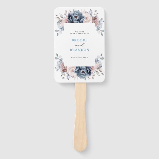 Dusty Blue Mauve Roos Pink Slate Wedding Programme Handwaaier (Voorkant)