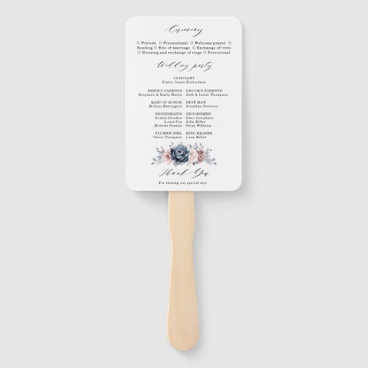 Dusty Blue Mauve Roos Pink Slate Wedding Programme Handwaaier (Achterkant)