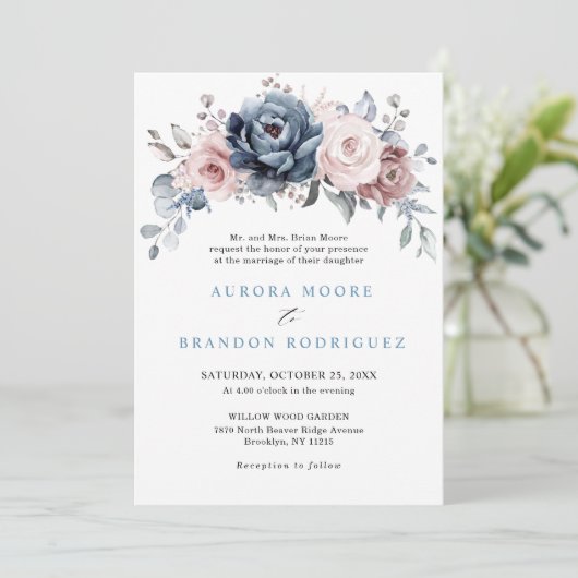 Dusty Blue Mauve Roos roze platte bloemen in Kaart (Staand voorkant)