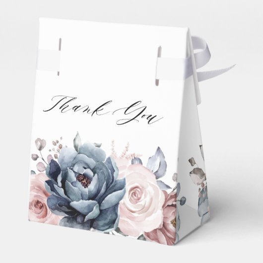 Dusty Blue Mauve Roos Slate Floral Vrijgezellenfee Bedankdoosjes (Achterkant)
