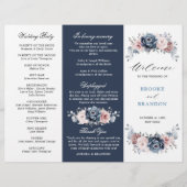 Dusty Blue Mauve Roos Wedding Tri-Fold Programme (Voorkant)