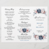 Dusty Blue Mauve Roos Wedding Tri-Fold Programme (Voorkant)