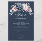 Dusty Blue Mauve Rose ardoise Floral Mariage Menu (Devant)