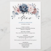 Dusty Blue Mauve Rose ardoise Floral Mariage Menu (Devant)