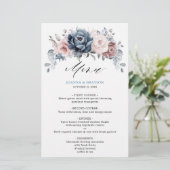 Dusty Blue Mauve Rose ardoise Floral Mariage Menu (Debout devant)