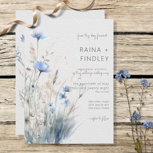 Dusty Blue Meadow Wildbloemen Modern Kaart