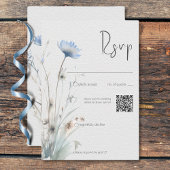 Dusty Blue Meadow Wildflower Moderne QR-code RSVP Kaartje